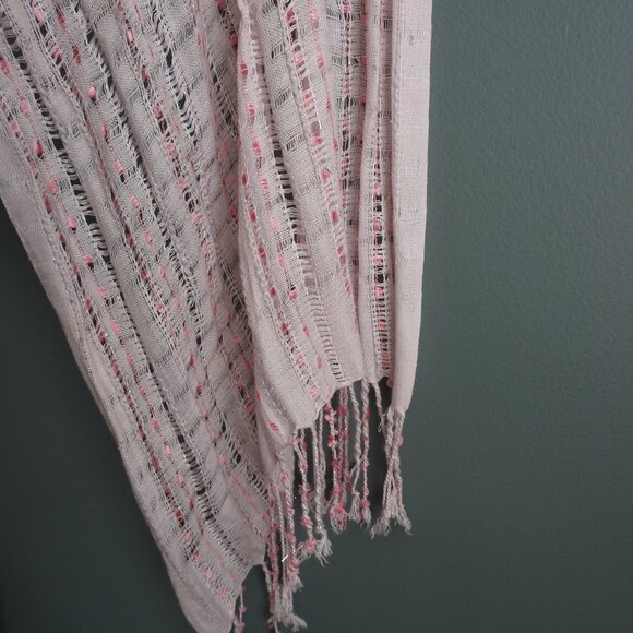 Lightweight Long Open Weave White & Pink Scarf - Picture 5 of 11